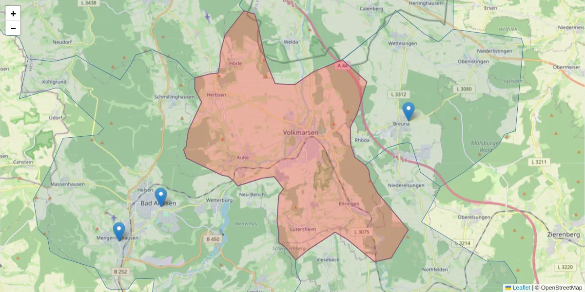 Karte des Postleitzahlen Bereichs  und der umliegenden Postleitzahlen in Deutschland