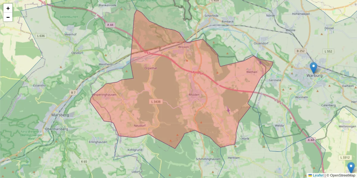 Karte des Postleitzahlen Bereichs  und der umliegenden Postleitzahlen in Deutschland
