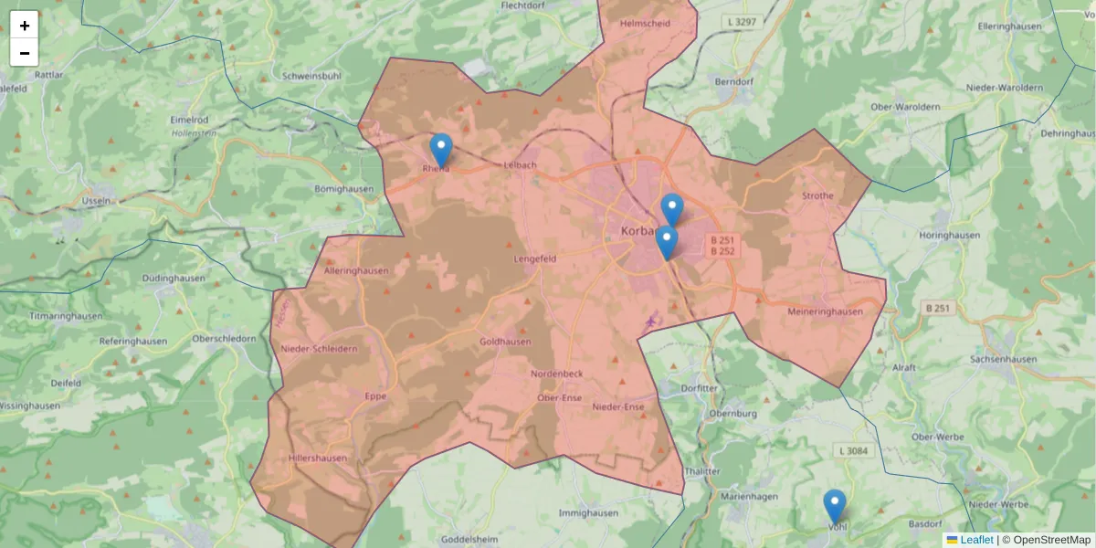 Karte des Postleitzahlen Bereichs  und der umliegenden Postleitzahlen in Deutschland