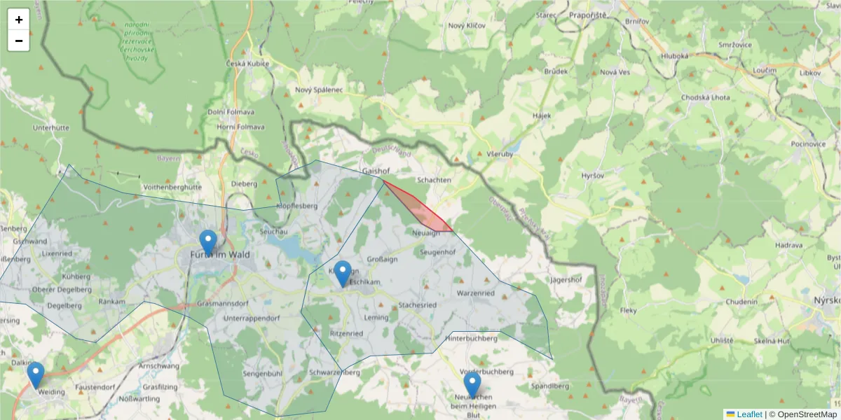 Karte des Postleitzahlen Bereichs  und der umliegenden Postleitzahlen in Deutschland