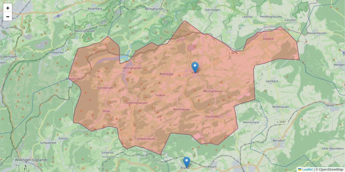 Karte des Postleitzahlen Bereichs  und der umliegenden Postleitzahlen in Deutschland