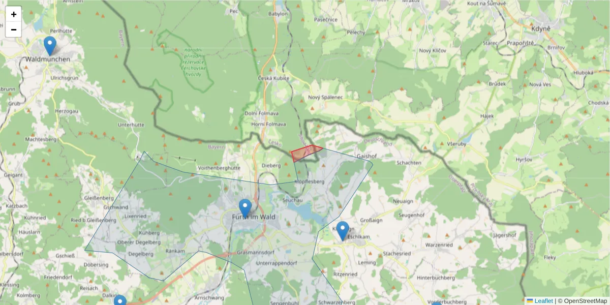 Karte des Postleitzahlen Bereichs  und der umliegenden Postleitzahlen in Deutschland