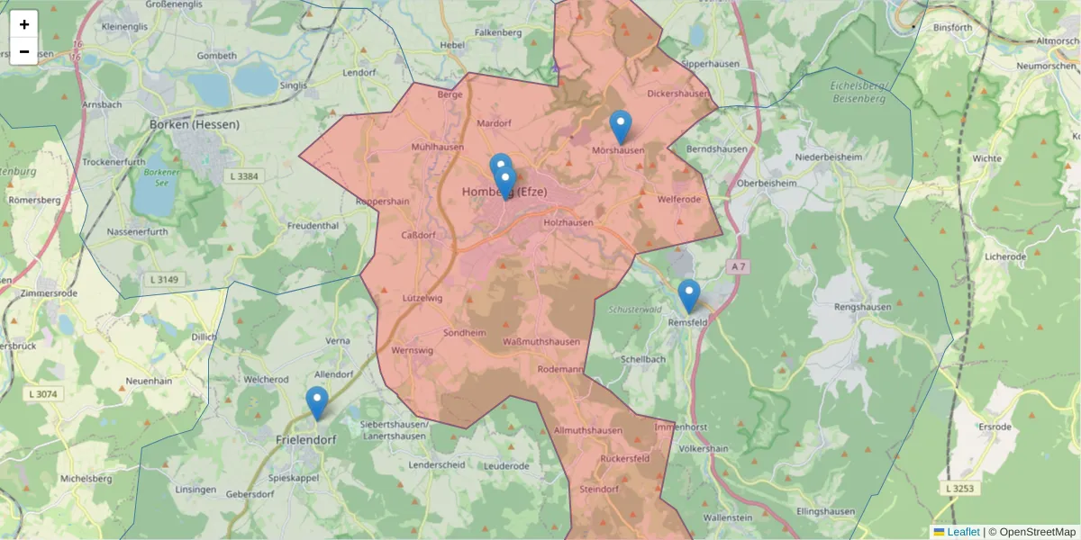 Karte des Postleitzahlen Bereichs  und der umliegenden Postleitzahlen in Deutschland