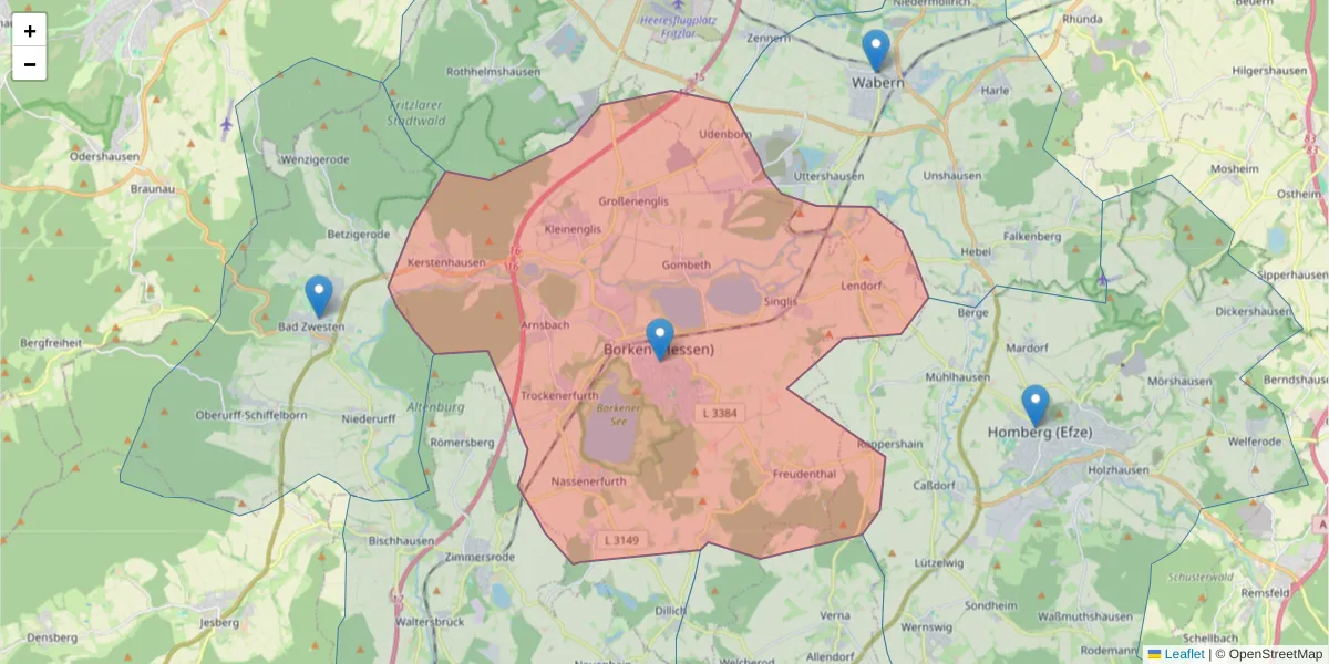 Karte des Postleitzahlen Bereichs  und der umliegenden Postleitzahlen in Deutschland