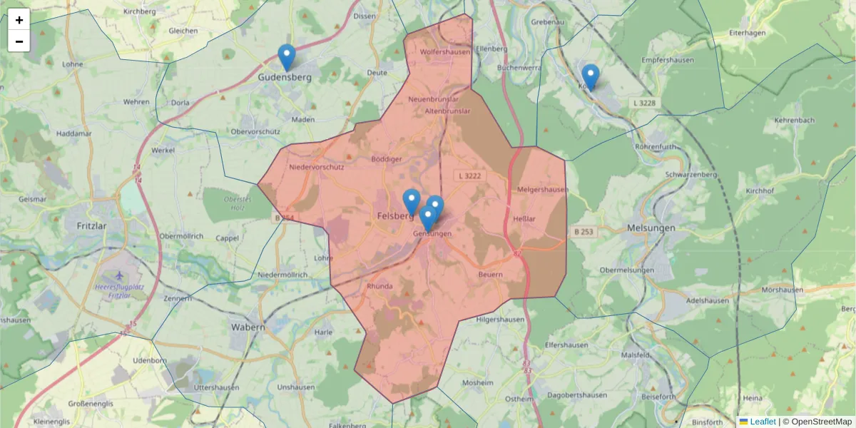 Karte des Postleitzahlen Bereichs  und der umliegenden Postleitzahlen in Deutschland