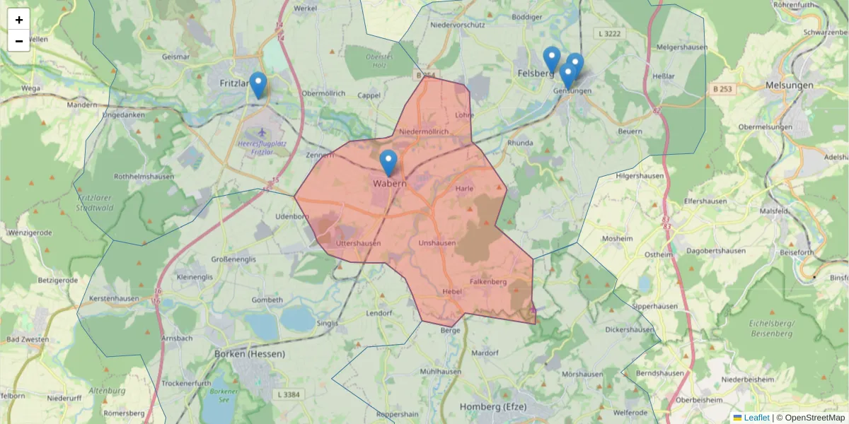 Karte des Postleitzahlen Bereichs  und der umliegenden Postleitzahlen in Deutschland