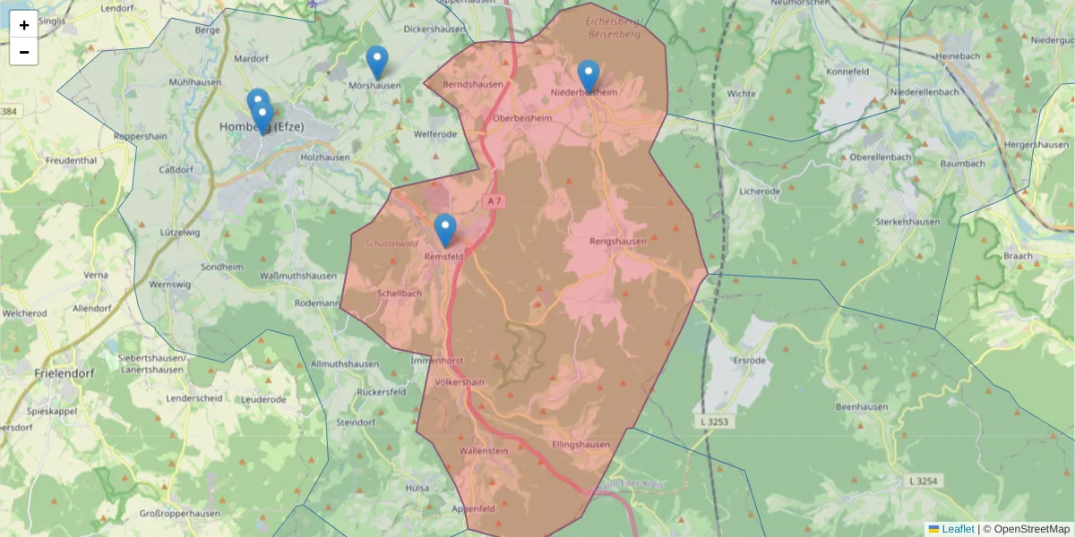 Karte des Postleitzahlen Bereichs  und der umliegenden Postleitzahlen in Deutschland