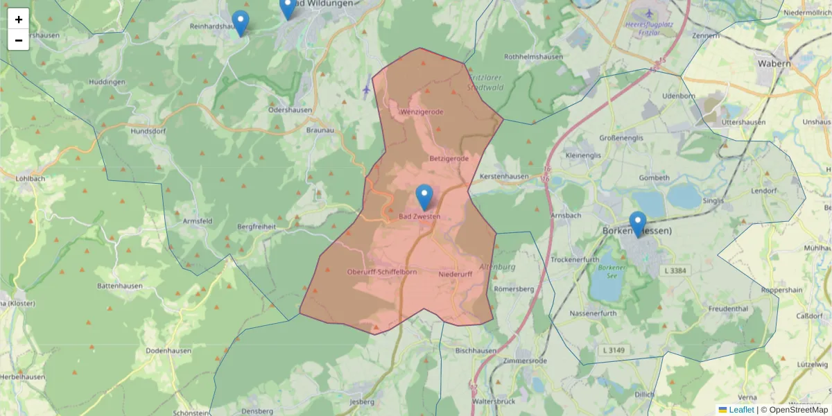 Karte des Postleitzahlen Bereichs  und der umliegenden Postleitzahlen in Deutschland