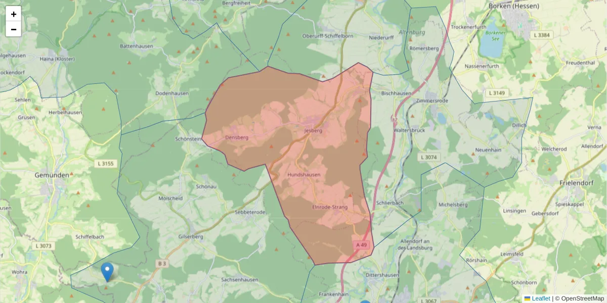 Karte des Postleitzahlen Bereichs  und der umliegenden Postleitzahlen in Deutschland