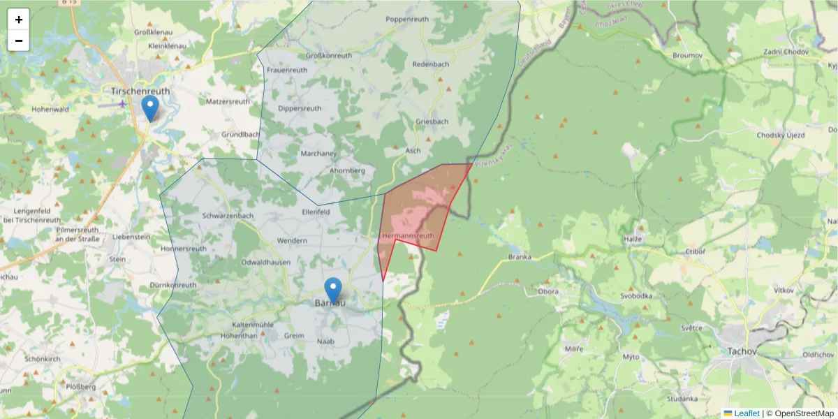 Karte des Postleitzahlen Bereichs  und der umliegenden Postleitzahlen in Deutschland