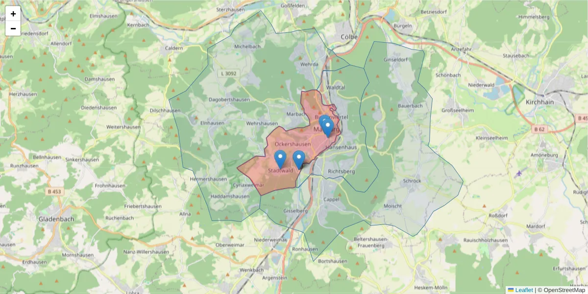 Karte des Postleitzahlen Bereichs  und der umliegenden Postleitzahlen in Deutschland