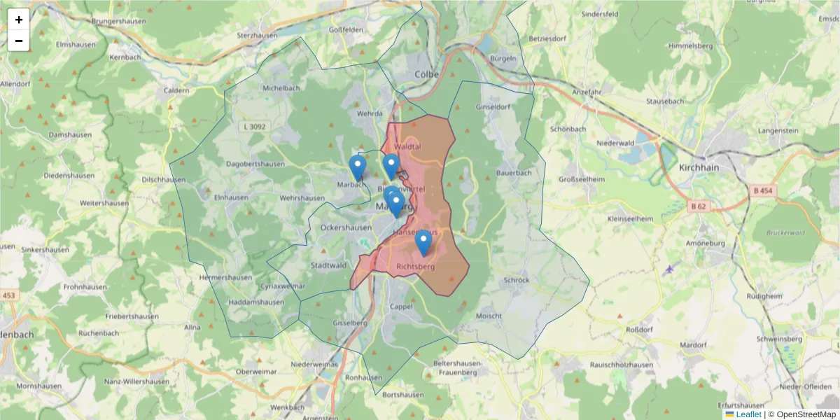 Karte des Postleitzahlen Bereichs  und der umliegenden Postleitzahlen in Deutschland