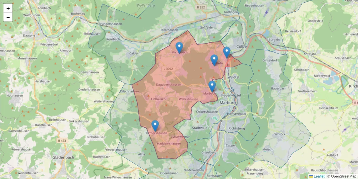 Karte des Postleitzahlen Bereichs  und der umliegenden Postleitzahlen in Deutschland