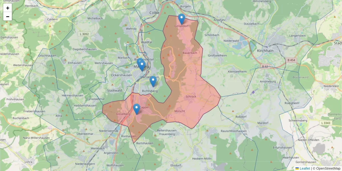 Karte des Postleitzahlen Bereichs  und der umliegenden Postleitzahlen in Deutschland