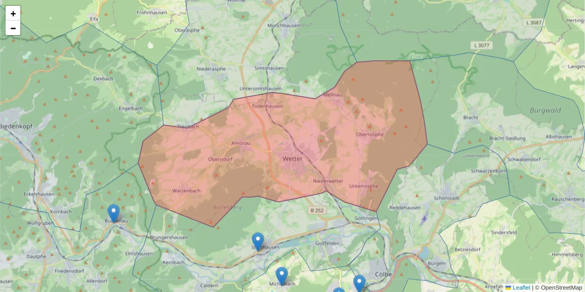 Karte des Postleitzahlen Bereichs  und der umliegenden Postleitzahlen in Deutschland