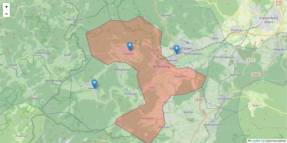 Karte des Postleitzahlen Bereichs  und der umliegenden Postleitzahlen in Deutschland