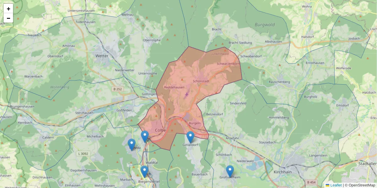 Karte des Postleitzahlen Bereichs  und der umliegenden Postleitzahlen in Deutschland
