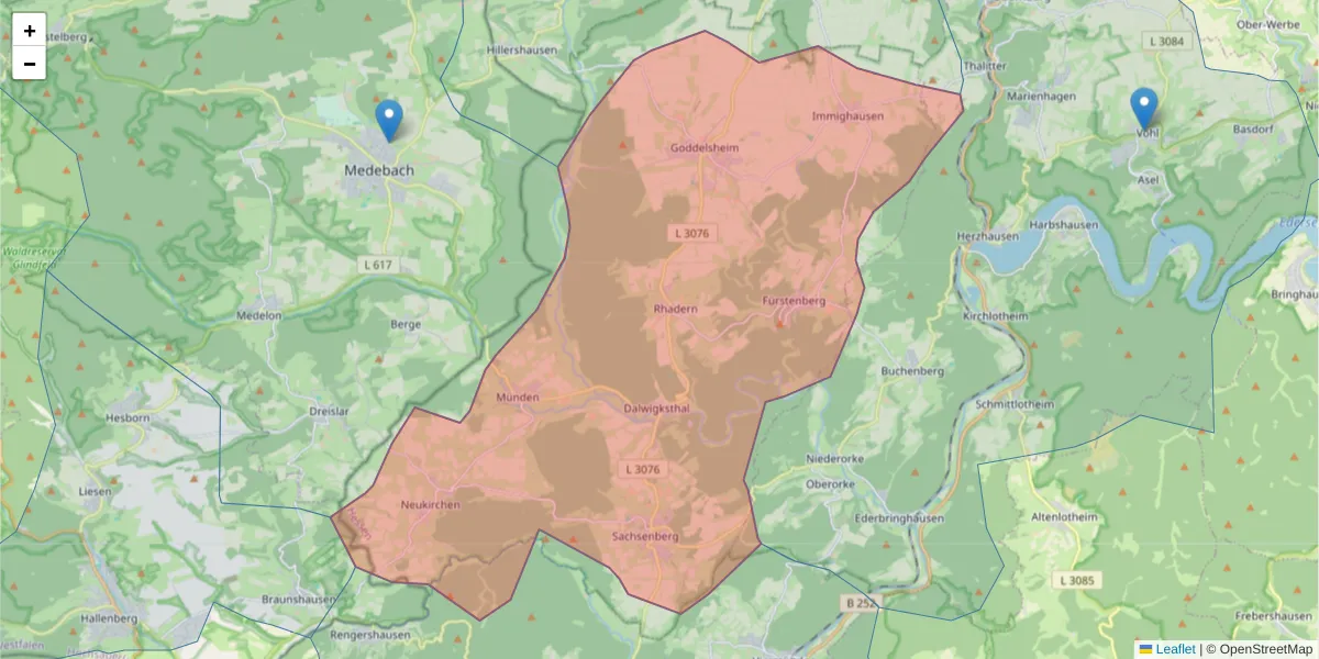 Karte des Postleitzahlen Bereichs  und der umliegenden Postleitzahlen in Deutschland