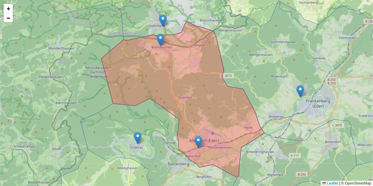 Karte des Postleitzahlen Bereichs  und der umliegenden Postleitzahlen in Deutschland