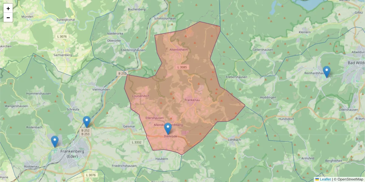 Karte des Postleitzahlen Bereichs  und der umliegenden Postleitzahlen in Deutschland