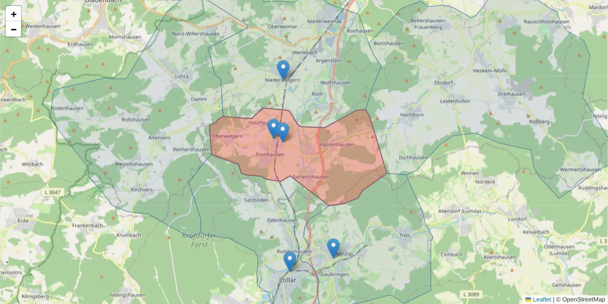 Karte des Postleitzahlen Bereichs  und der umliegenden Postleitzahlen in Deutschland