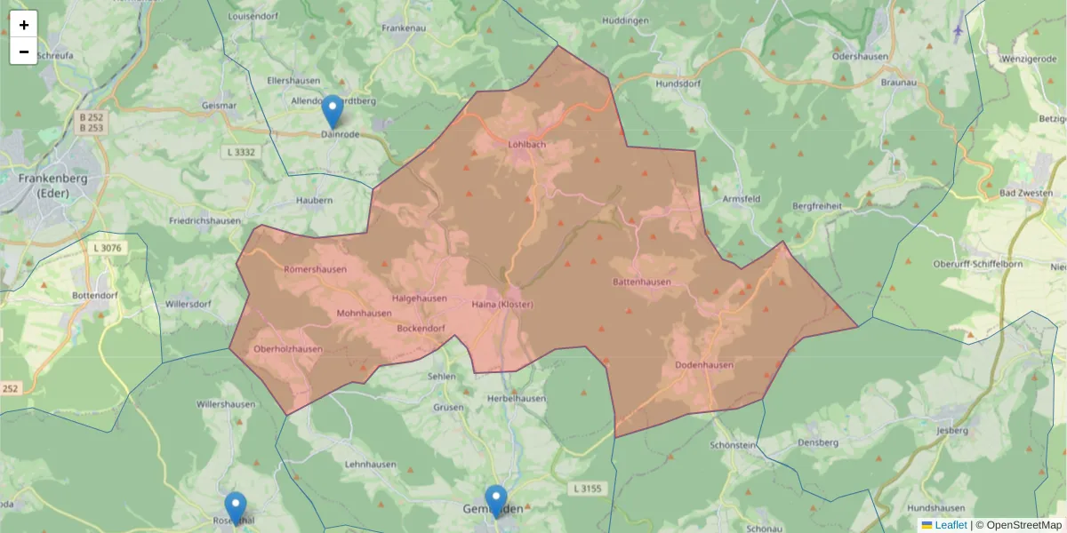 Karte des Postleitzahlen Bereichs  und der umliegenden Postleitzahlen in Deutschland