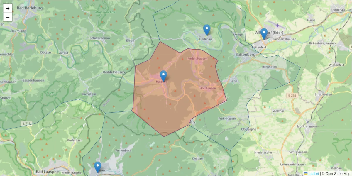 Karte des Postleitzahlen Bereichs  und der umliegenden Postleitzahlen in Deutschland