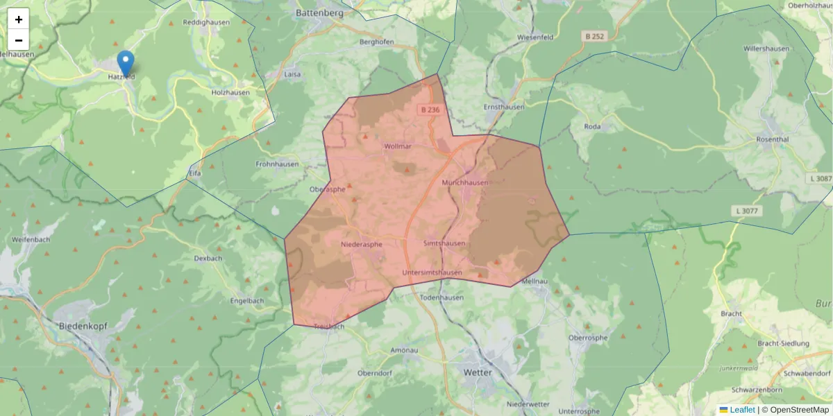 Karte des Postleitzahlen Bereichs  und der umliegenden Postleitzahlen in Deutschland