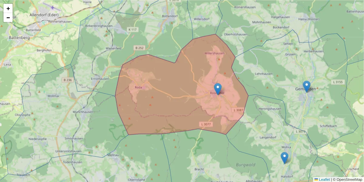 Karte des Postleitzahlen Bereichs  und der umliegenden Postleitzahlen in Deutschland