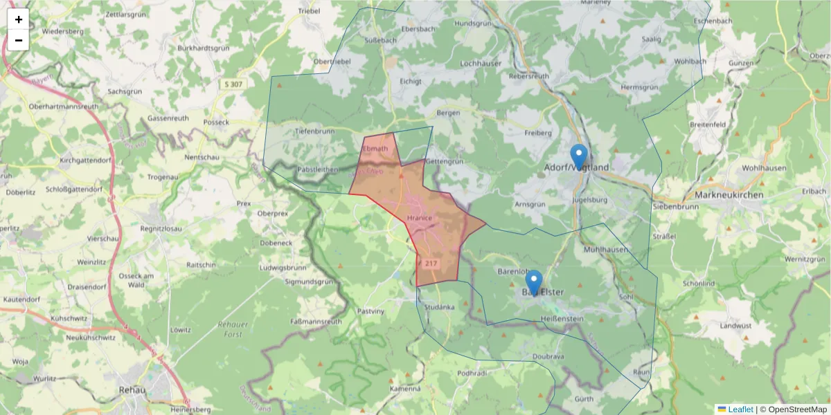 Karte des Postleitzahlen Bereichs  und der umliegenden Postleitzahlen in Deutschland