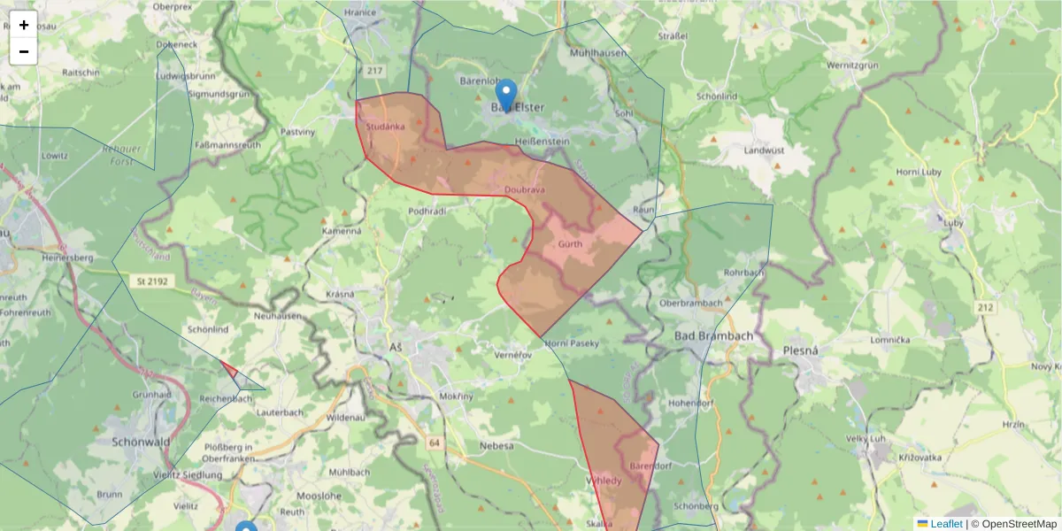 Karte des Postleitzahlen Bereichs  und der umliegenden Postleitzahlen in Deutschland