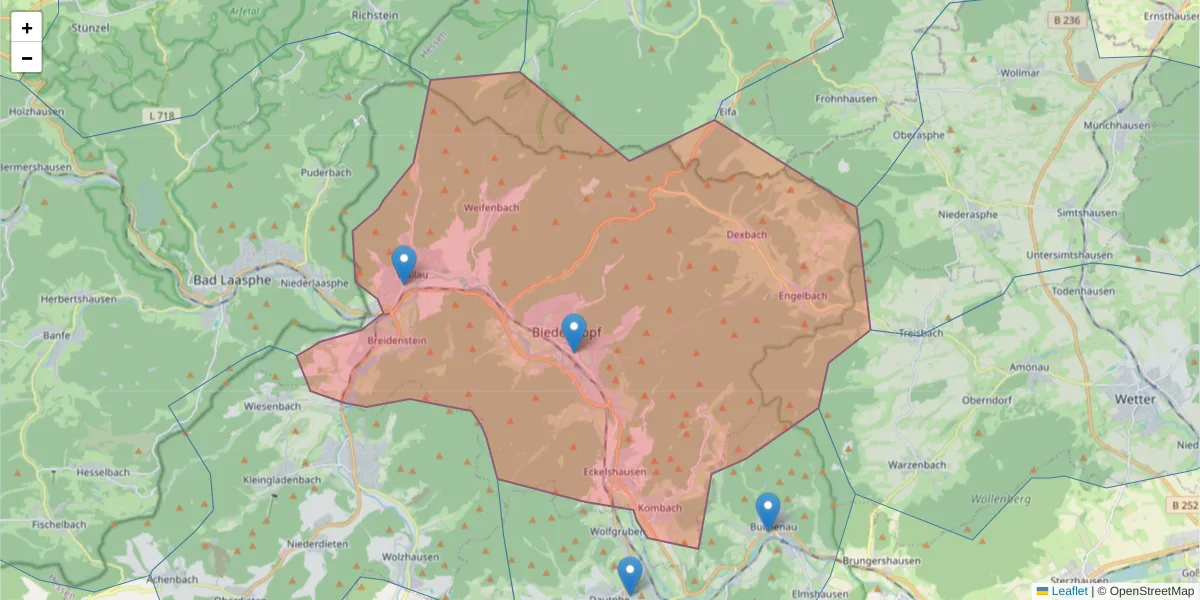 Karte des Postleitzahlen Bereichs  und der umliegenden Postleitzahlen in Deutschland