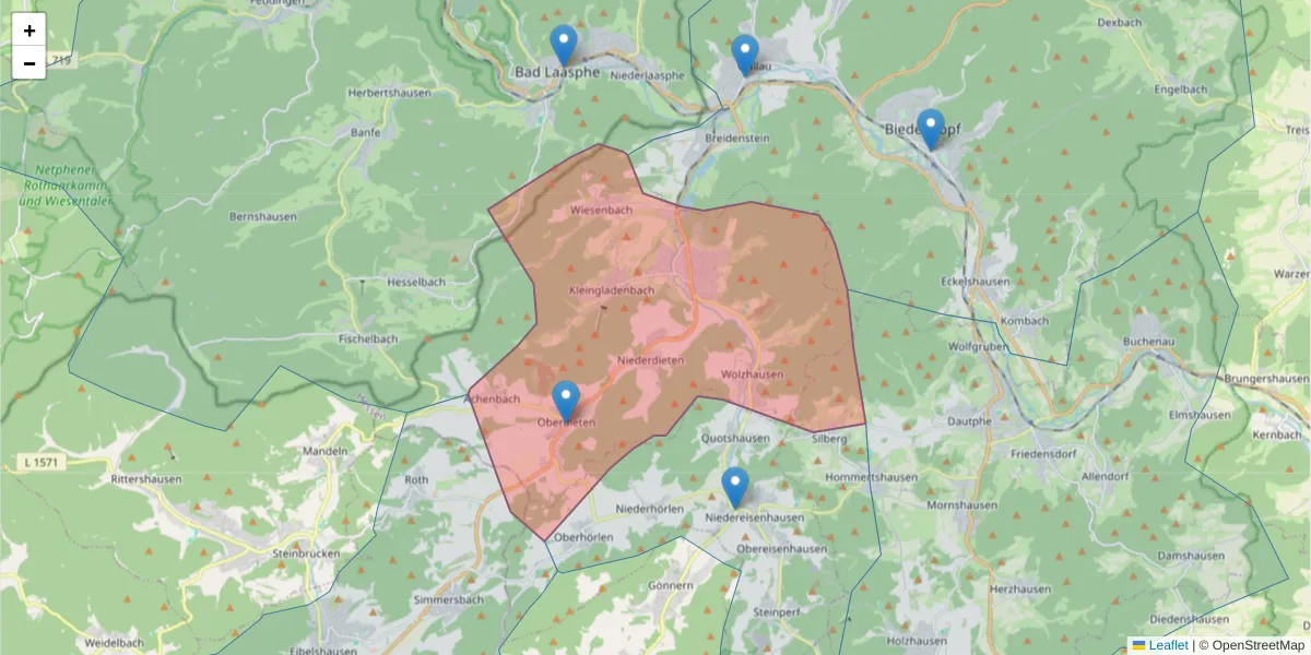 Karte des Postleitzahlen Bereichs  und der umliegenden Postleitzahlen in Deutschland