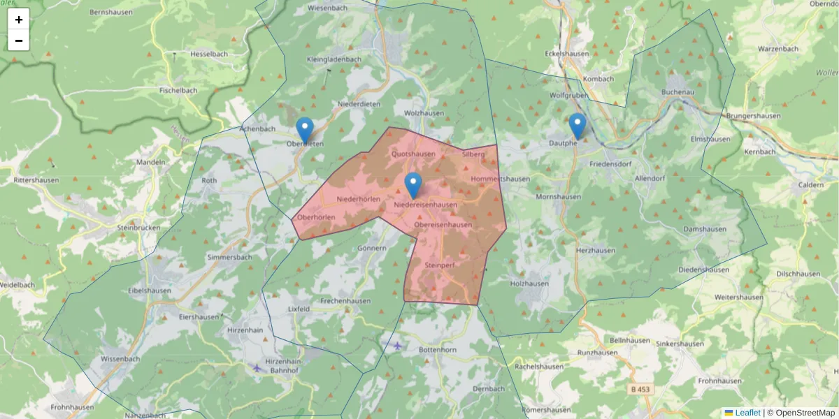 Karte des Postleitzahlen Bereichs  und der umliegenden Postleitzahlen in Deutschland