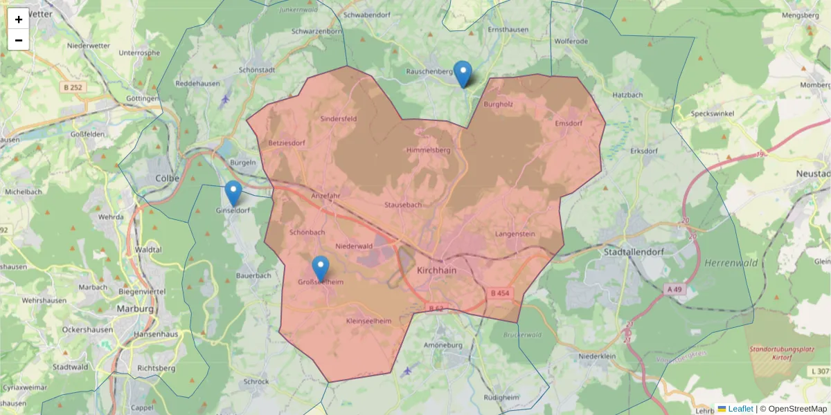 Karte des Postleitzahlen Bereichs  und der umliegenden Postleitzahlen in Deutschland