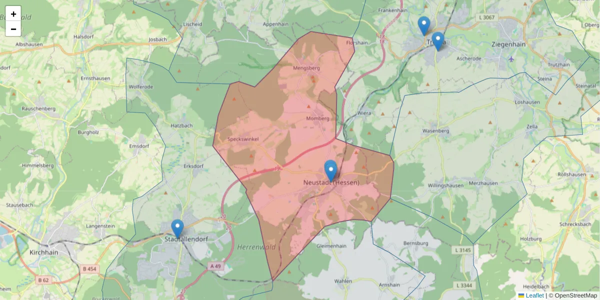 Karte des Postleitzahlen Bereichs  und der umliegenden Postleitzahlen in Deutschland