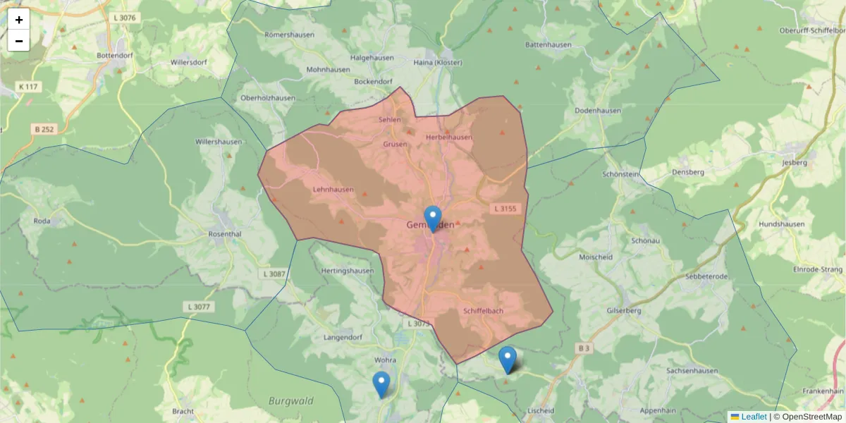 Karte des Postleitzahlen Bereichs  und der umliegenden Postleitzahlen in Deutschland