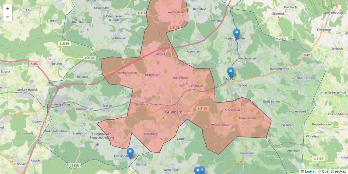 Karte des Postleitzahlen Bereichs  und der umliegenden Postleitzahlen in Deutschland