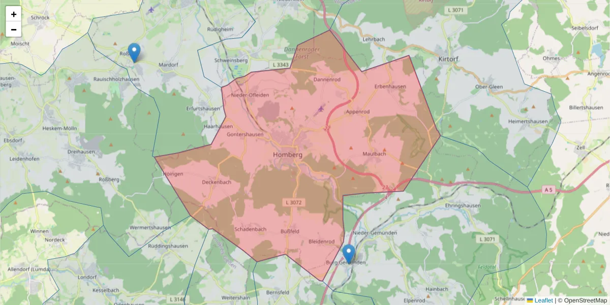 Karte des Postleitzahlen Bereichs  und der umliegenden Postleitzahlen in Deutschland