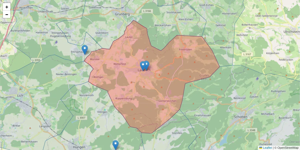 Karte des Postleitzahlen Bereichs  und der umliegenden Postleitzahlen in Deutschland