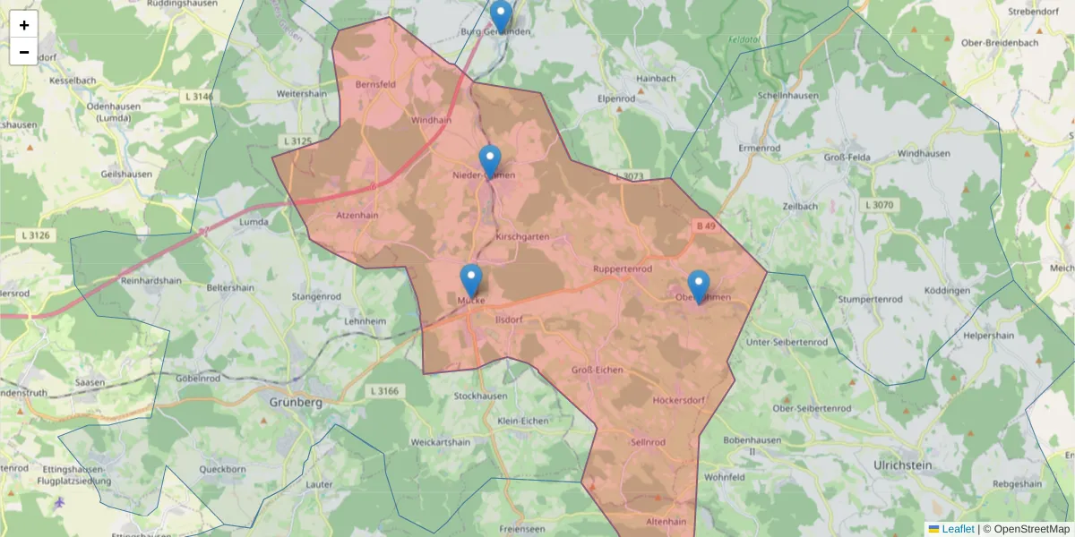 Karte des Postleitzahlen Bereichs  und der umliegenden Postleitzahlen in Deutschland