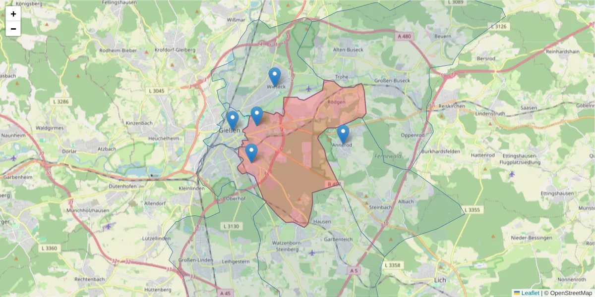 Karte des Postleitzahlen Bereichs  und der umliegenden Postleitzahlen in Deutschland