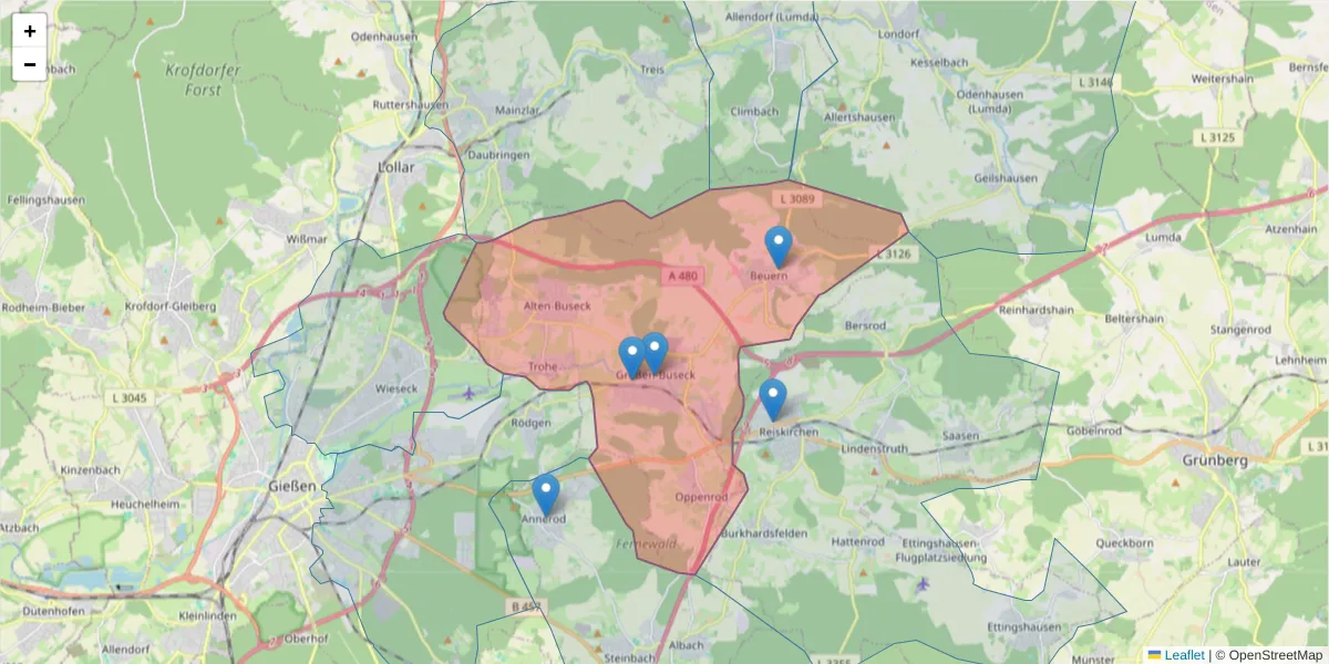 Karte des Postleitzahlen Bereichs  und der umliegenden Postleitzahlen in Deutschland