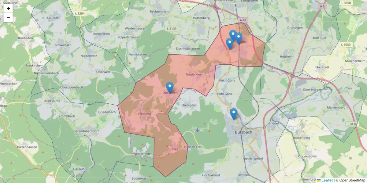 Karte des Postleitzahlen Bereichs  und der umliegenden Postleitzahlen in Deutschland