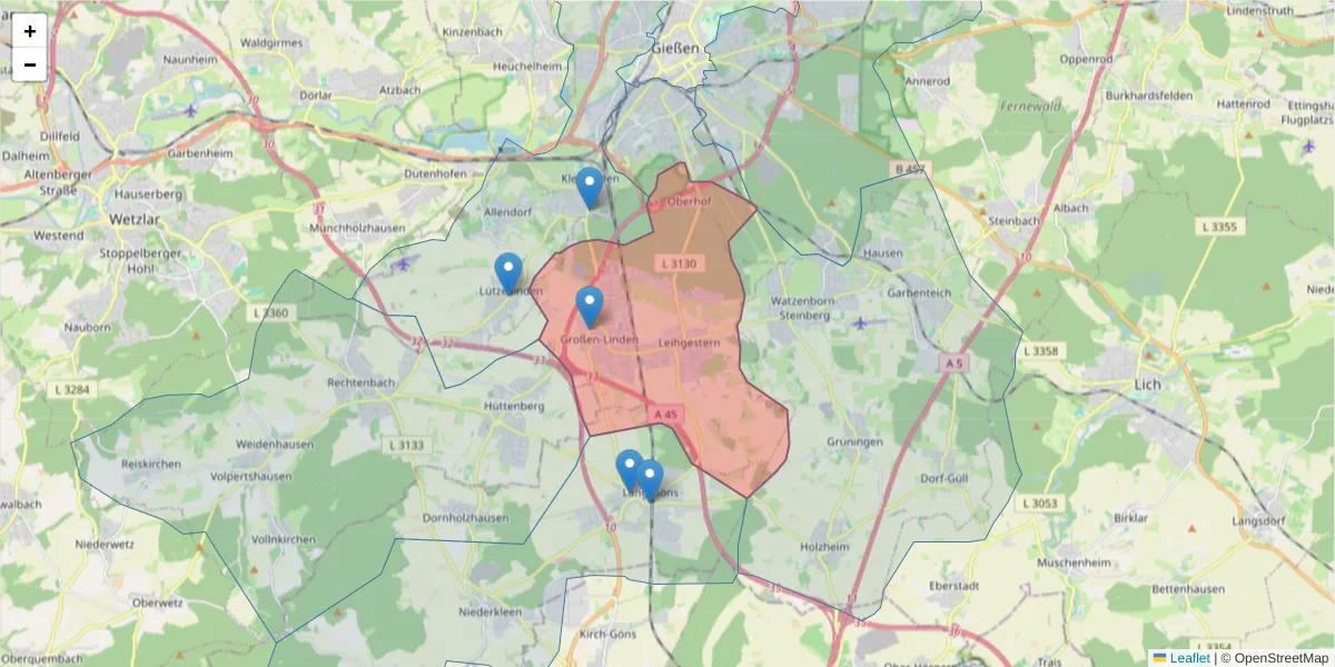 Karte des Postleitzahlen Bereichs  und der umliegenden Postleitzahlen in Deutschland