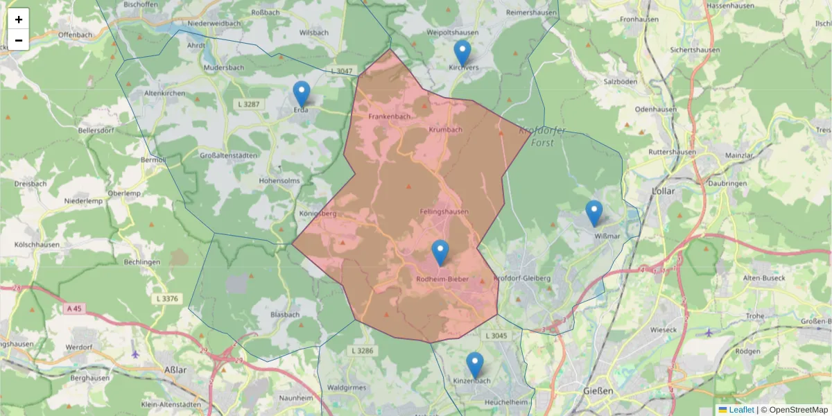 Karte des Postleitzahlen Bereichs  und der umliegenden Postleitzahlen in Deutschland