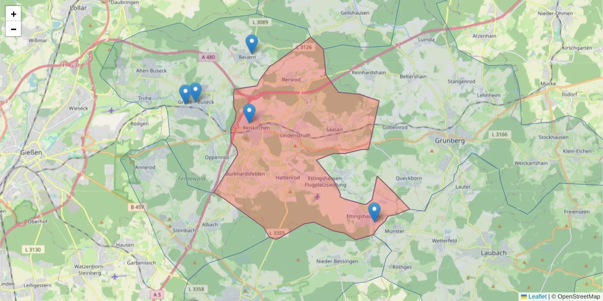 Karte des Postleitzahlen Bereichs  und der umliegenden Postleitzahlen in Deutschland