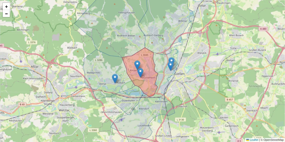 Karte des Postleitzahlen Bereichs  und der umliegenden Postleitzahlen in Deutschland