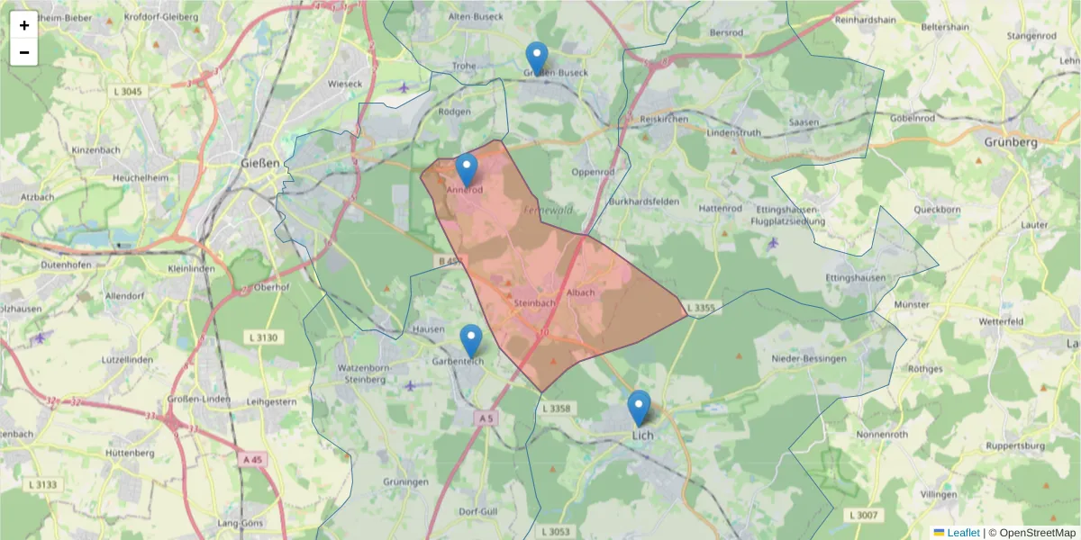 Karte des Postleitzahlen Bereichs  und der umliegenden Postleitzahlen in Deutschland
