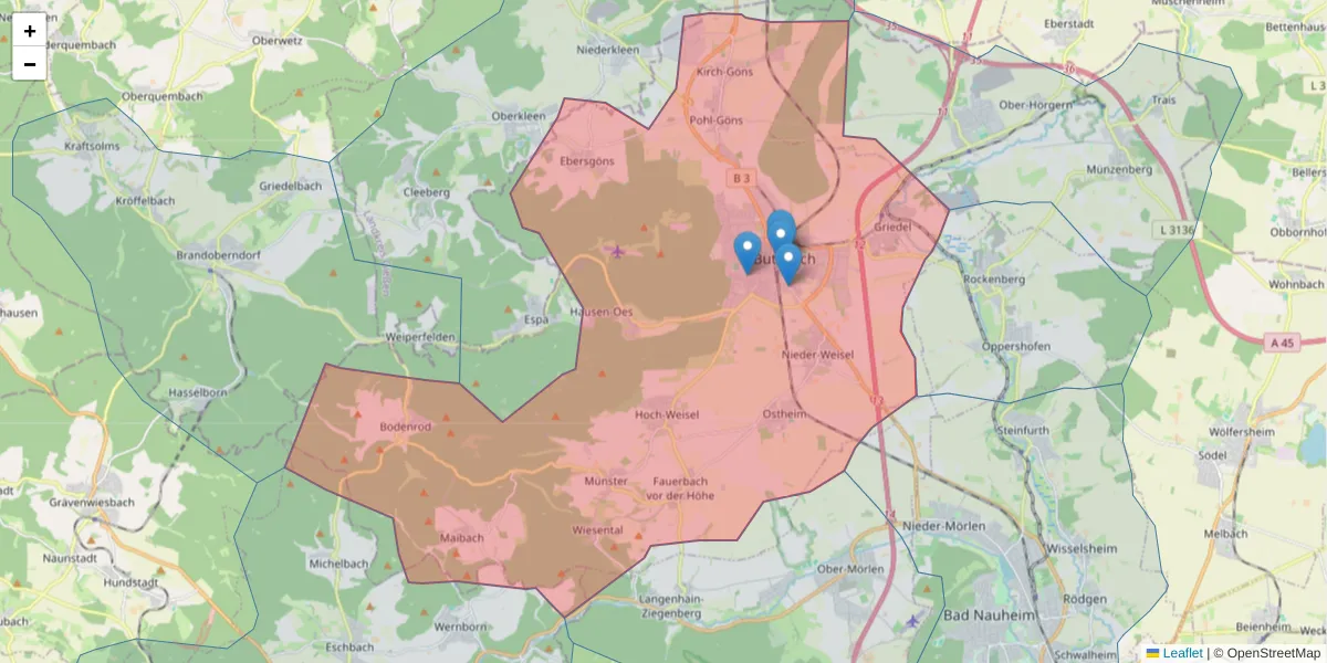 Karte des Postleitzahlen Bereichs  und der umliegenden Postleitzahlen in Deutschland